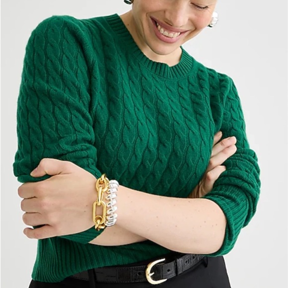 J.CREW 100% Cashmere Shrunken Cable-knit Crewneck Sweater in Emerald Sz S Preppy - Picture 1 of 12